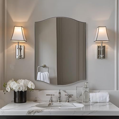 ANDY STAR 24"x30" Scalloped Mirror for Bathroom，Polished Chrome Rectangle Wall Mirror with Curved Edge Stainless Steel Metal Frame, Wall-Mounted Mirror for Bathroom, Entryway, Living Room