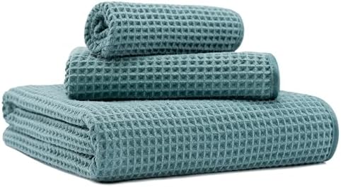 MICROFI New Microfiber Waffle Bath Towels, 3 Pieces, Oversized, Soft, Absorbent, Fast Drying, Lint Free, Includes Bath, Face and Hand Towels 430 GSM