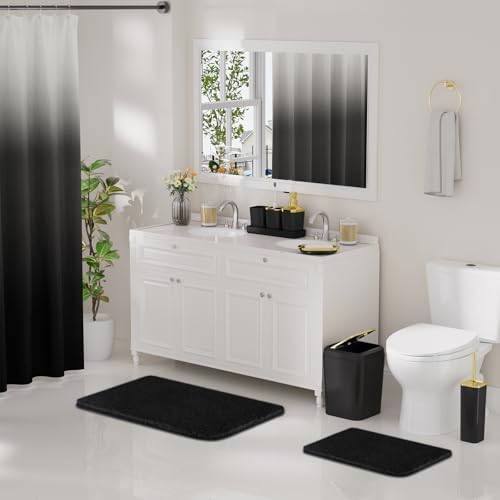 XLHOMO Bathroom Accessory Set - 24PCS Luxury Bathroom Accessories Set, Bathroom Sets with Shower Curtain and Rugs, Black Bathroom Set with Trash Can, Toothbrush Holder & Soap Dispenser for Home Decor
