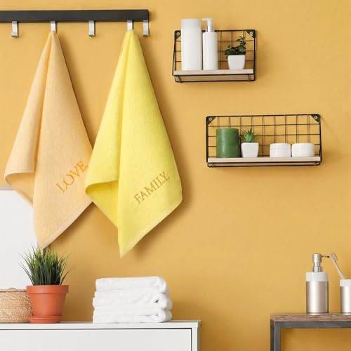 FuWeave 3 Pcs Yellow Decorative Hand Towels Bathroom Set,Home Love Family