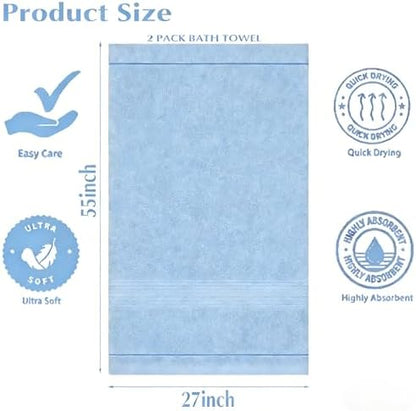 2-Pack Microfiber Bath Towels (27x54 Inches) - Ultra Soft & Quick Dry, 3X Absorbency, Lightweight for Gym, Yoga, Travel & Spa - Perfect for Home, Fitness & Post-Workout