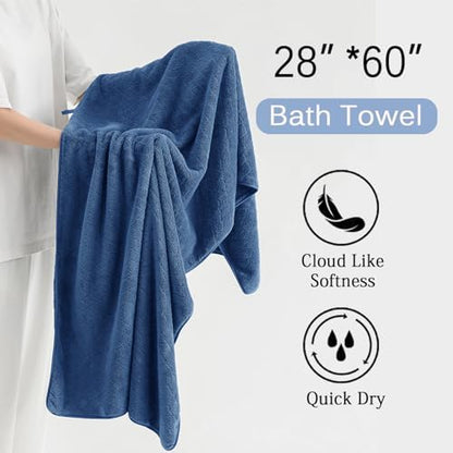 Hailea Luxury Bath Towels Set - 12 Piece (4 Large Bath Towels,4 Hand Towels,4 Washcloths), 100% Microfiber,Extra Absorbent Super Soft & Quick Dry,Complete Family Pack for Bathroom Gym Pool,Navy