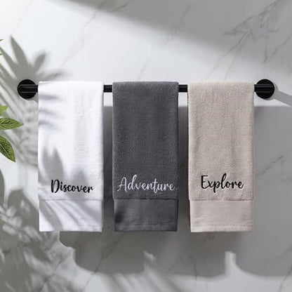 Tiamon 3 Pcs Bathroom Towel Decorative Set 100% Cotton Fluffy Bath Hand Towels for Guest Gifts Farmhouse Kitchen Hand Towels Home(Black, White, Gray,30 x 13 Inch,Discover, Explore, Adventure)