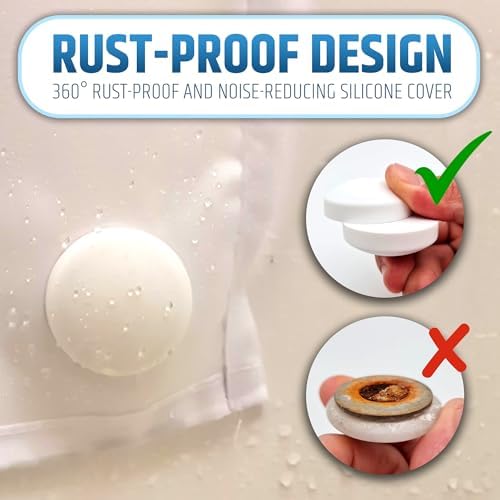 Powerful Anti-Billowing Magnetic Shower Curtain Weights for Splash-Free Bath Experience - 360° Silicone Wrapped - Will Never Rust - Heavy Magnets Prevent Curtain Liners from Blowing | 4 Pairs | White