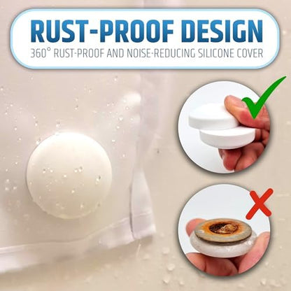 Powerful Anti-Billowing Magnetic Shower Curtain Weights for Splash-Free Bath Experience - 360° Silicone Wrapped - Will Never Rust - Heavy Magnets Prevent Curtain Liners from Blowing | 4 Pairs | White