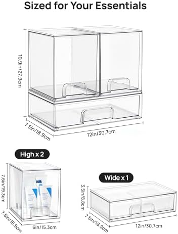 Vtopmart Clear Stackable Storage Drawers Set of 3, Plastic Organizer Bins