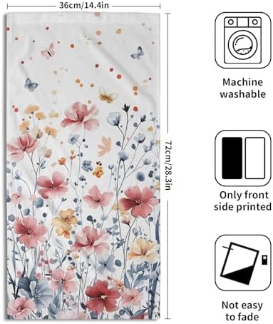 Watercolor Flowers Hand Towels, 14x28 Inch Pink Blue Floral Butterfly Botanical Absorbent Soft Dish Washing Cloth Face Tea Towels for Kitchen Bathroom Gym Hotel Spa Decor