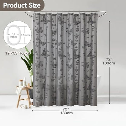 Onalasyc Grey Butterfly Shower Curtain,Lace Sheer Shower Curtain,72x72in