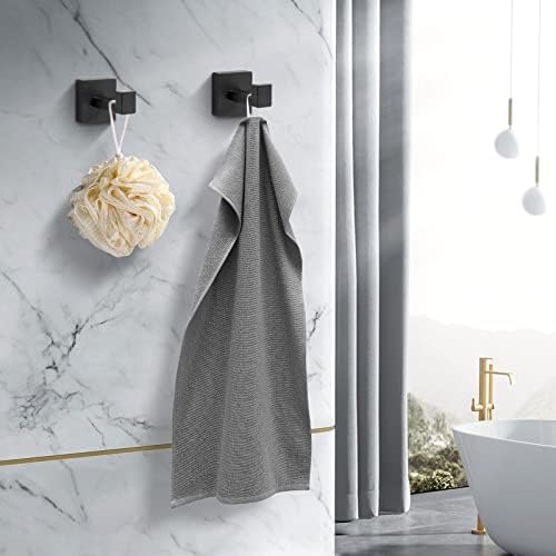 Heavy Duty Stainless Steel Towel Hooks, Wall Mounted Square Robe Hooks for Bathroom, Kitchen, Bedroom, Hotel Matte Black 2 Pack