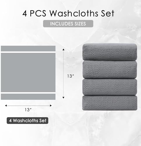 4 Pack Washcloths Set 13"x13",Grey Towel Set for Bathroom,Highly Absorbent & Quick Dry Premium Towel for Daily Use,Soft Microfiber Multipurpose Washcloths Towel Set for Hotel, Spa,Shower,Gym