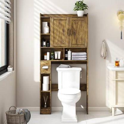 Vabches Farmhouse Over The Toilet Storage Cabinet with Barn Door, Brown