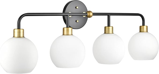 Lukasa Modern Bathroom Vanity Lights Fixtures 4-Lights Over Mirror Lighting Matte Black and Gold Vanity Lights for Bathroom Light Fixtures Frosted Glass Covers, UL Listed