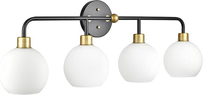 Lukasa Modern Bathroom Vanity Lights Fixtures 4-Lights Over Mirror Lighting Matte Black and Gold Vanity Lights for Bathroom Light Fixtures Frosted Glass Covers, UL Listed