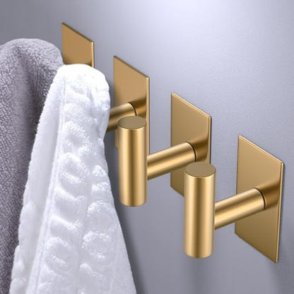 VAEHOLD Wall Towel Hooks, Heavy Duty Sticky Holder Waterproof Towel Hooks for Hanging Coat, Clothes, Closet Hook Wall Mount for Kitchen (Gold, 8 Pack)