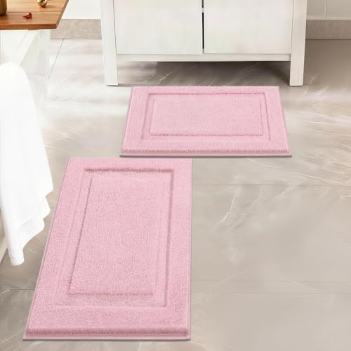 SHACOS Soft Microfiber Bathroom Rugs Set of 2 Pieces, Pink