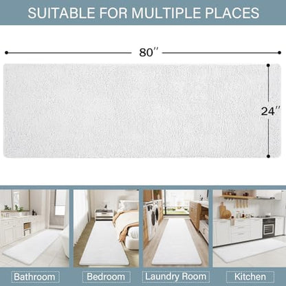 LOCHAS Luxury Bathroom Rug Shaggy Bath Mat 24 x 80 Inch, White