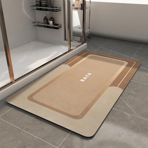 MontVoo-Bath Mat-Bath Mat Rug Non Slip Super Absorbent Stain Resistant Quick Dry Thin Bathroom Rug-Bath Mats for Bathroom Floor Bathtub Vanity-Bathmat Bath Rug Easy Care 17"x35" Brown
