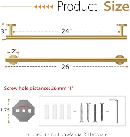 24 Inch Gold Towel Bar for Bathroom Wall Mounted,SUS304 Stainless Steel