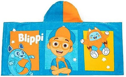 Jay Franco Blippi Kids Hooded Towel Poncho 22" x 51" - Super Soft, Blue