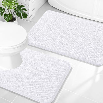 OLANLY Chenille Bathroom Rugs Mats Sets 2 Piece, 30"x20"+24"x20", White