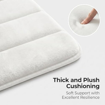 2 Piece Memory Foam Bath Mat Set, Extra Soft Absorbent Bathroom Rugs with U-Shaped Toilet Rug, Non-Slip Backing, Machine Washable, 24x16 + 20x20 U-Shaped, White