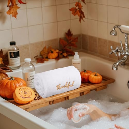 JarThenaAMCS 3Pcs Fall Bathroom Decor Hand Towels Autumn Thanksgiving Cotton Embroidered Towel White Gold Absorbent Bath Towel for Farmhouse Kitchen Hand Drying Cleaning Cooking, 29.5 x 13.7 Inch