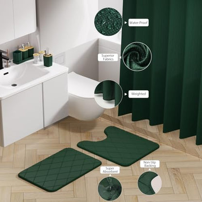 Bathroom Accessory Set - 25PC Bathroom Sets with Shower Curtain and Rugs, Green Bathroom Set, Bathroom Accessories Set, Shower Curtain Sets with Rugs, Bathroom Trash Can & Soap Dispenser