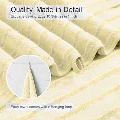 4 Pcs Light Yellow Cabana Stripe Large Bath Towels 35"x70" Oversized Bath Sheet Soft Breathable Jumbo Bathroom Towels Highly Absorbent Shower Towel Quick Dry Beach Chair Towel Spa Gym Hotel Towel Set
