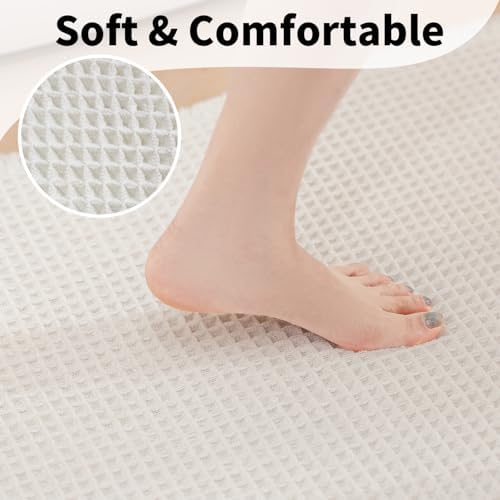 White Bathroom Rugs, Waffle Bath Mat Non Slip Washable, 20" x 32"
