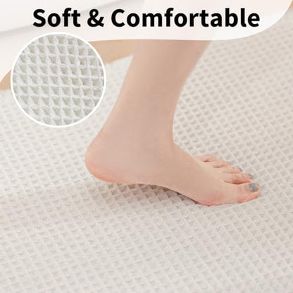 White Bathroom Rugs, Waffle Bath Mat Non Slip Washable, 18" x 30"