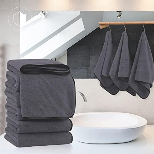 TENSTARS Silk Hemming Hand Towels for Bathroom - Quick Drying - Ultra Soft Microfiber Absorbent Towel for Bath Fitness, Gym, Shower, Hotel, and Spa - 16x28 Inch | Set of 6, Dark Grey
