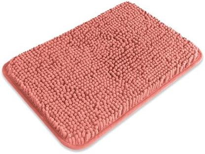 Small Bathroom Rug 12"x18" – Washable and Absorbent Bath Mat, Non Slip, Thick Soft Chenille Bath Rugs for Bathroom Floor, Shower, Sink, Dog mat(Coral)