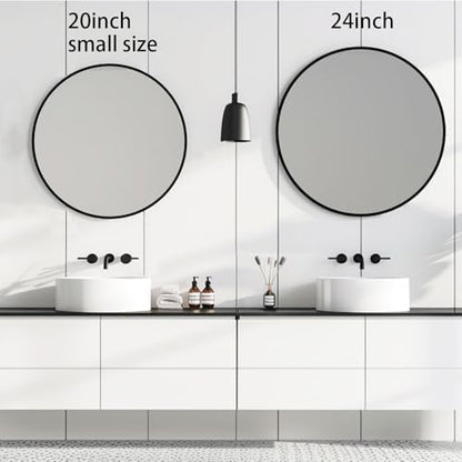 Round Wall Mirror 20 inch, Circle Mirror, Matte Black Metal Frame