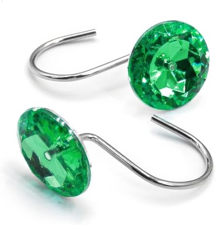 Crystal Diamond Round Shower Curtain Hooks Rings for Bathroom,Green,12PCS