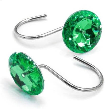 Crystal Diamond Round Shower Curtain Hooks Rings for Bathroom,Green,12PCS