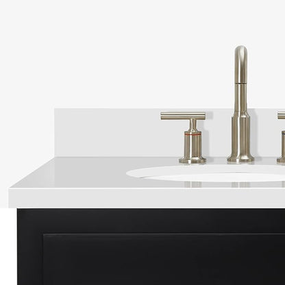 ARIEL Hamlet 72-inch Bathroom Vanity with Sink,Solid Wood, 1.5-inch Pure White Quartz Countertop & Backsplash, Double Oval Porcelain Sink, 4 Soft Closing Doors, 3 Dovetail Drawers, Black