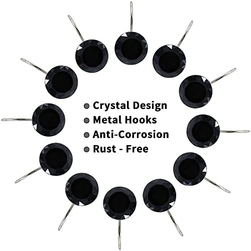 Black Diamond Crystal Bling Shower Curtain Hooks Rings for Bathroom,12PCS
