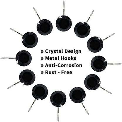 Black Diamond Crystal Bling Shower Curtain Hooks Rings for Bathroom,12PCS