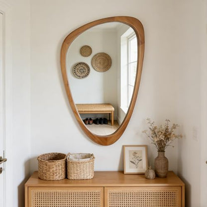 Irregular Asymmetrical Wall Mirror 19"x30" Wooden Frame Bathroom Mirror