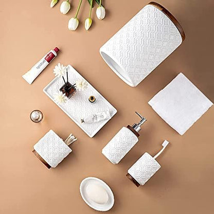RQYIXI Ceramic Bathroom Accessories Set,White,6 Piece,Embossed Design