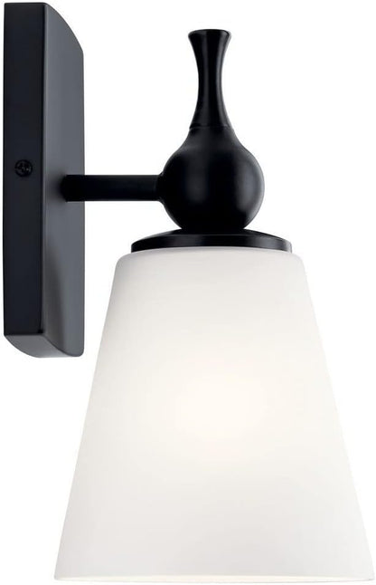 Kichler Cosabella 6 Inch 1 Light Wall Sconce with Satin Etched Case Opal in Black