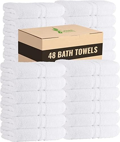 GREEN LIFESTYLE Bath Towels 24" x 50" 48 Pack - White Large Bath Towels, Soft Absorbent Thick Towels for Hotel, Spa, Gym and Bathroom Use, Cotton Blend Bulk Towel Set