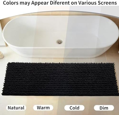 Disolla Black Bathroom Rug 24x44 Inch - Thick Chenille Bath Mat, Large Shaggy Plush Absorbent Rug, Non-Slip Machine Washable Floor Mat for Double Vanity