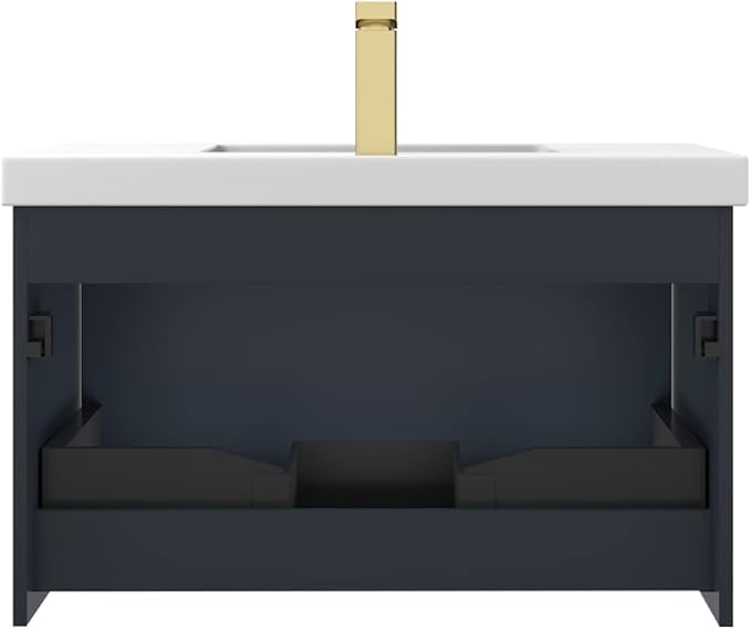Blossom 30 Inch Bathroom Vanity with Sink | All Wood Wall Mounted Floating Bathroom Vanity Cabinet with Acrylic Sink, Soft-Close Drawer, Modern Minimalist Design Vanities (Night Blue Finish)