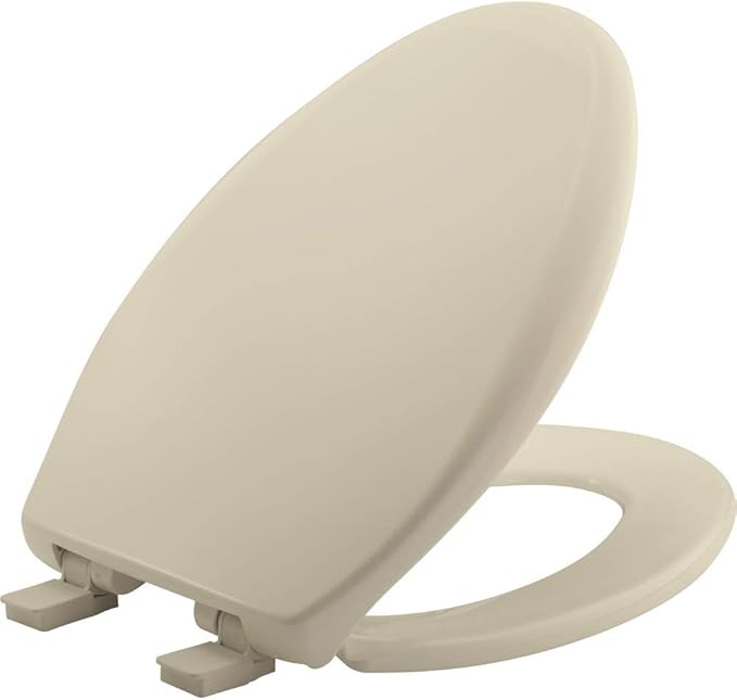 Bemis Aurora Slow Close Toilet Seat, Easy Clean Hinges and Adjustable Perfect Fit Plastic Seat, Made in USA, Elongated, Bone