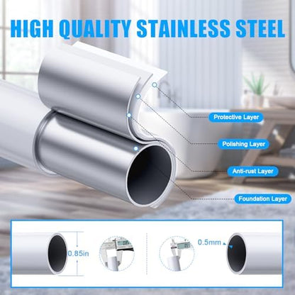 TEECK Shower Curtain Rod, 32-43 inch Adjustable Spring Tension Curtain Rod, Never Rust Anti-Slip Shower Curtain Rod for Bathroom, No Drilling, Never Collapse, Easy to Use, White