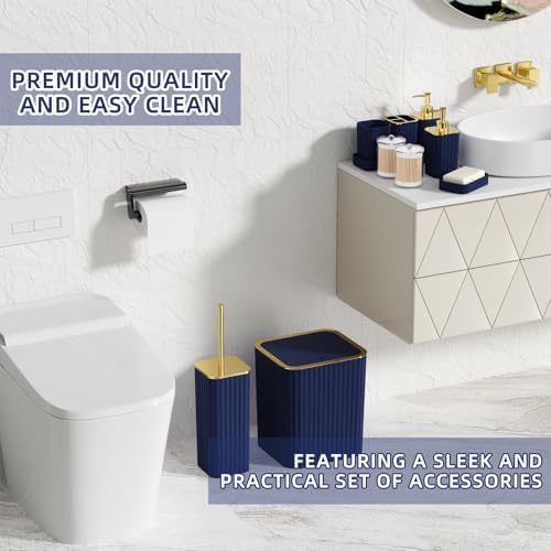 XLHOMO Bathroom Accessory Set - 26PC Bathroom Shower Curtain and Rug Set, Bathroom Accessories Set, Navy Blue Bathroom Set with Trash Can, Toilet Brush, Qtip Holder & Soap Dispenser