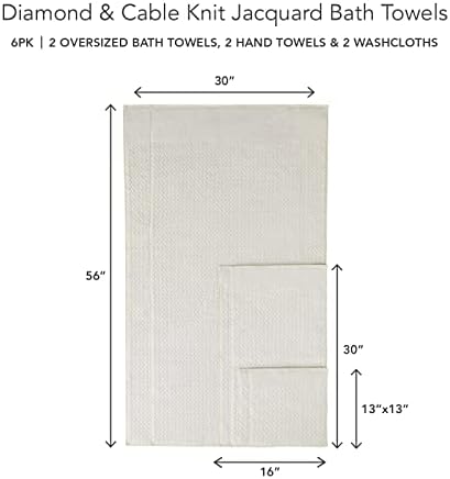 Texere 100% Organic Cotton Jacquard 650 GSM Premium Bath Towel Sets - Extra Absorbent Quick Dry and Plush, 2 Large Bath Towels, 2 Hand Towels, 2 Washcloths (Cable, Birch, 6 Piece)