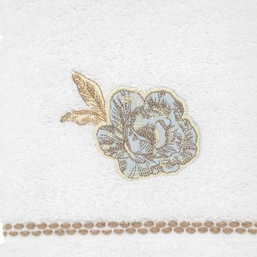 Nicole Miller – Fingertip Towels, Ringspun Cotton Terry with Embroidered Floral Detail, Striped Trim with Brush Fringe, Set of 2 (Camille)