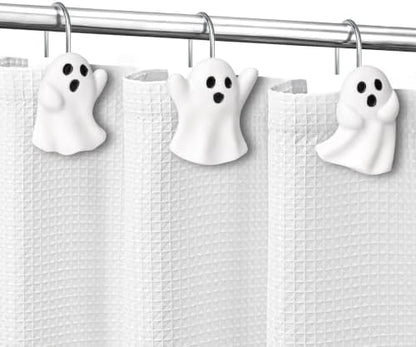 Sunlit Ghost Shower Curtain Hooks, Home Decorative Shower Curtain Rings with Sliver Hooks for Bathroom, Halloween Shower Curtain Hangers Bathroom Accessories, Set of 12